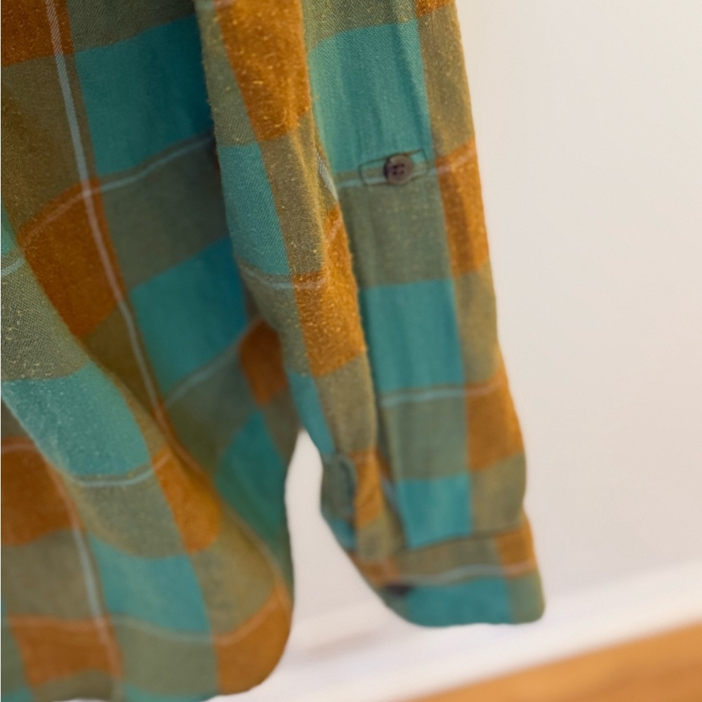Prana Plaid Button-Up Shirt in Green and Orange - Picture 5 of 7